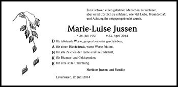 Anzeige von Marie-Luise Jussen von Kölner Stadt-Anzeiger / Kölnische Rundschau / Express