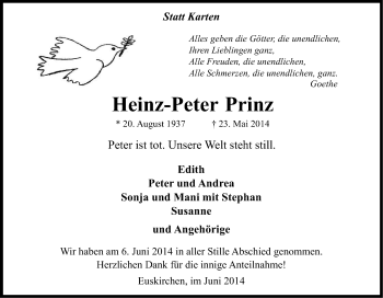 Anzeige von Heinz-Peter Prinz von Kölner Stadt-Anzeiger / Kölnische Rundschau / Express