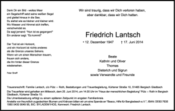 Anzeige von Friedrich Lantsch von Kölner Stadt-Anzeiger / Kölnische Rundschau / Express