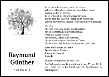 Anzeige von Raymund Günther von Kölner Stadt-Anzeiger / Kölnische Rundschau / Express