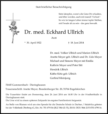 Anzeige von Eckhard Ullrich von Kölner Stadt-Anzeiger / Kölnische Rundschau / Express