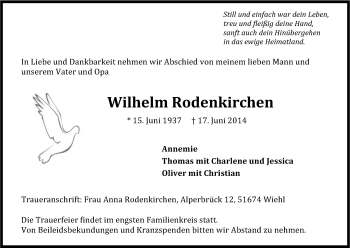 Anzeige von Wilhelm Rodenkirchen von Kölner Stadt-Anzeiger / Kölnische Rundschau / Express