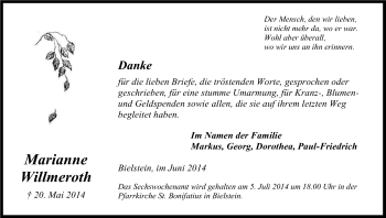 Anzeige von Marianne Willmeroth von Kölner Stadt-Anzeiger / Kölnische Rundschau / Express