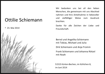 Anzeige von Ottilie Schiemann von Kölner Stadt-Anzeiger / Kölnische Rundschau / Express