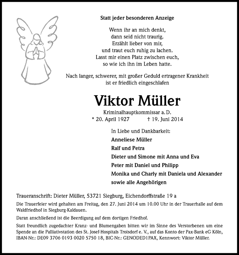  Traueranzeige für Viktor Müller vom 25.06.2014 aus Kölner Stadt-Anzeiger / Kölnische Rundschau / Express