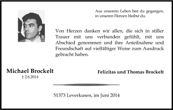 Anzeige von Michael Brockelt von Kölner Stadt-Anzeiger / Kölnische Rundschau / Express