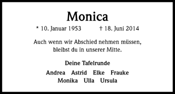 Anzeige von Monica  von Kölner Stadt-Anzeiger / Kölnische Rundschau / Express