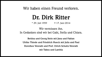 Anzeige von Dirk Ritter von Kölner Stadt-Anzeiger / Kölnische Rundschau / Express