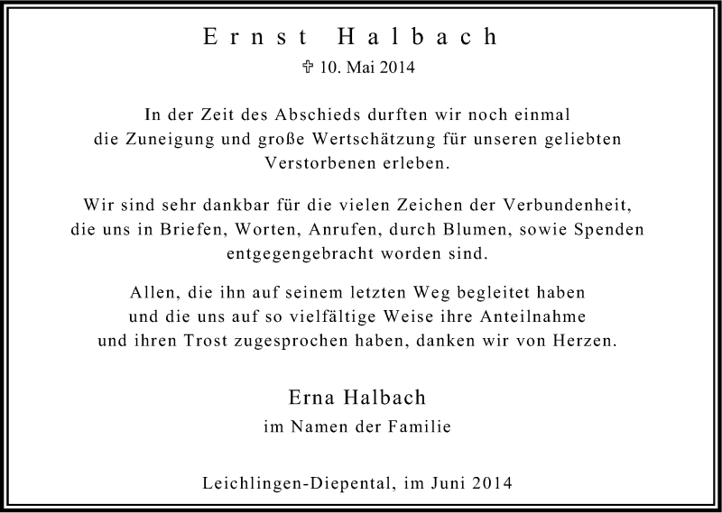  Traueranzeige für Ernst Halbach vom 28.06.2014 aus Kölner Stadt-Anzeiger / Kölnische Rundschau / Express