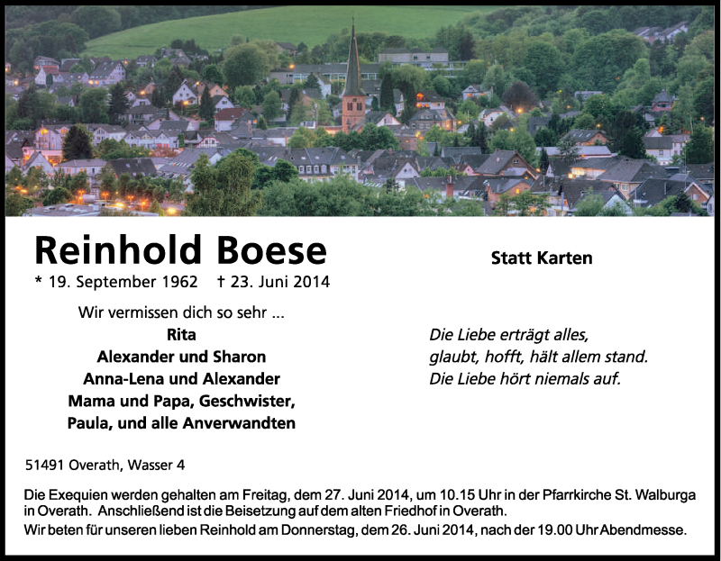  Traueranzeige für Reinhold Boese vom 25.06.2014 aus Kölner Stadt-Anzeiger / Kölnische Rundschau / Express