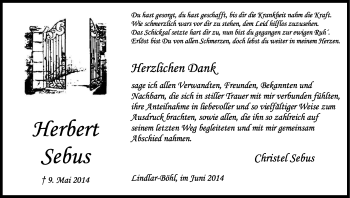 Anzeige von Herbert Sebus von Kölner Stadt-Anzeiger / Kölnische Rundschau / Express