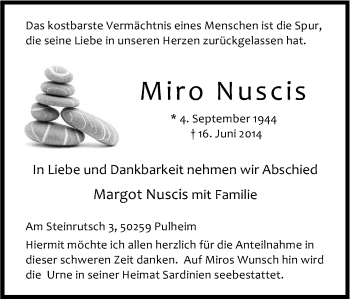 Anzeige von Miro Nuscis von Kölner Stadt-Anzeiger / Kölnische Rundschau / Express