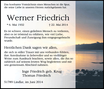 Anzeige von Werner Friedrich von Kölner Stadt-Anzeiger / Kölnische Rundschau / Express