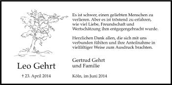 Anzeige von Leo Gehrt von Kölner Stadt-Anzeiger / Kölnische Rundschau / Express