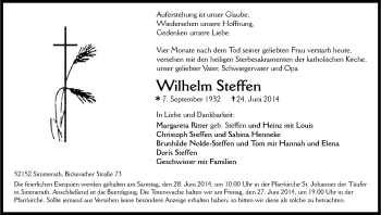 Anzeige von Wilhelm Steffen von Kölner Stadt-Anzeiger / Kölnische Rundschau / Express