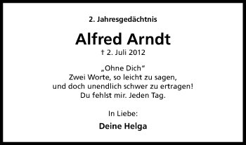 Anzeige von Alfred Arndt von Kölner Stadt-Anzeiger / Kölnische Rundschau / Express