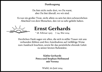 Anzeige von Ernst Gerhards von Kölner Stadt-Anzeiger / Kölnische Rundschau / Express