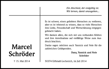 Anzeige von Marcel Schröder von Kölner Stadt-Anzeiger / Kölnische Rundschau / Express