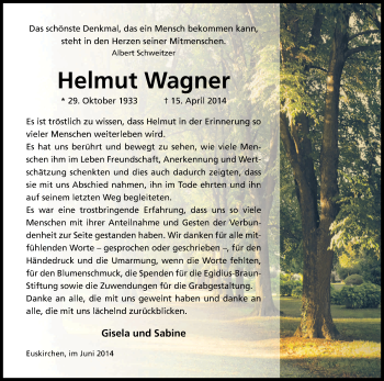 Anzeige von Helmut Wagner von Kölner Stadt-Anzeiger / Kölnische Rundschau / Express