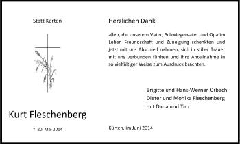 Anzeige von Kurt Fleschenberg von Kölner Stadt-Anzeiger / Kölnische Rundschau / Express
