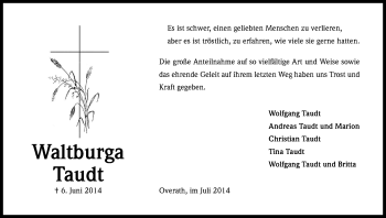 Anzeige von Wolfgang Taudt von Kölner Stadt-Anzeiger / Kölnische Rundschau / Express
