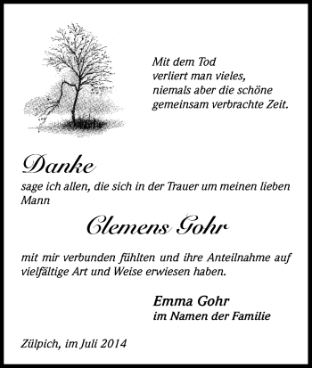 Anzeige von Clemens Gohr von Kölner Stadt-Anzeiger / Kölnische Rundschau / Express