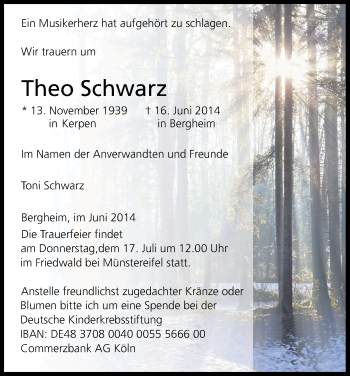 Anzeige von Theo Schwarz von Kölner Stadt-Anzeiger / Kölnische Rundschau / Express