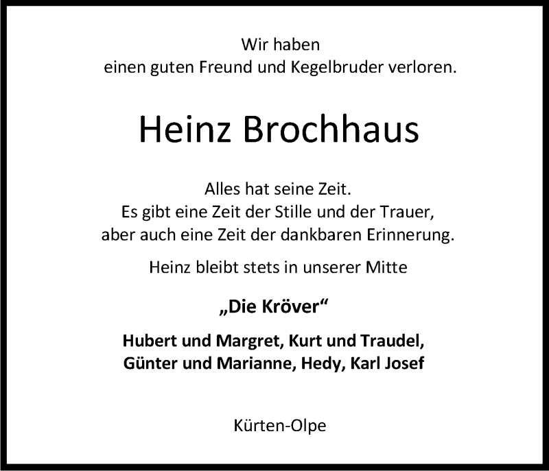  Traueranzeige für Heinz Brochhaus vom 01.07.2014 aus Kölner Stadt-Anzeiger / Kölnische Rundschau / Express