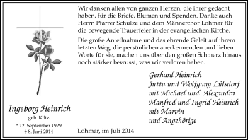 Anzeige von Ingeborg Heinrich von Kölner Stadt-Anzeiger / Kölnische Rundschau / Express