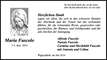 Anzeige von Maria Fuscolo von Kölner Stadt-Anzeiger / Kölnische Rundschau / Express