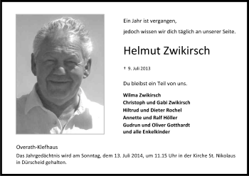 Anzeige von Helmut Zwikirsch von Kölner Stadt-Anzeiger / Kölnische Rundschau / Express