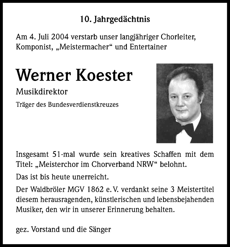  Traueranzeige für Werner Koester vom 04.07.2014 aus Kölner Stadt-Anzeiger / Kölnische Rundschau / Express