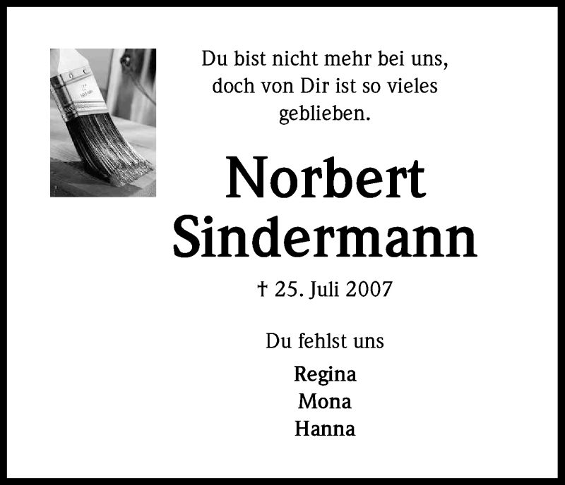  Traueranzeige für Norbert Sindermann vom 25.07.2014 aus Kölner Stadt-Anzeiger / Kölnische Rundschau / Express