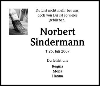 Anzeige von Norbert Sindermann von Kölner Stadt-Anzeiger / Kölnische Rundschau / Express