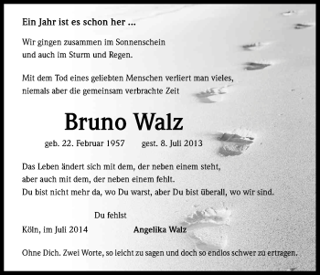 Anzeige von Bruno Walz von Kölner Stadt-Anzeiger / Kölnische Rundschau / Express