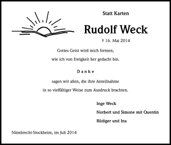 Anzeige von Rudolf Weck von Kölner Stadt-Anzeiger / Kölnische Rundschau / Express