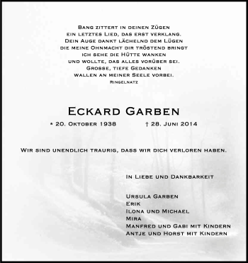 Anzeige von Eckard Garben von Kölner Stadt-Anzeiger / Kölnische Rundschau / Express