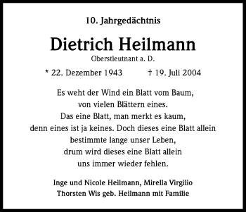 Anzeige von Dietrich Heilmann von Kölner Stadt-Anzeiger / Kölnische Rundschau / Express