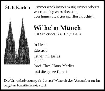 Anzeige von Wilhelm Münch von Kölner Stadt-Anzeiger / Kölnische Rundschau / Express