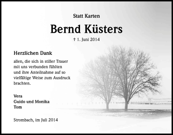 Anzeige von Bernd Küsters von Kölner Stadt-Anzeiger / Kölnische Rundschau / Express