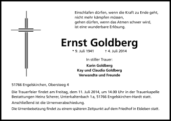 Anzeige von Ernst Goldberg von Kölner Stadt-Anzeiger / Kölnische Rundschau / Express