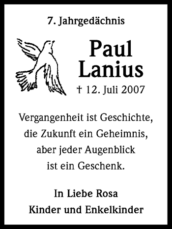 Anzeige von Paul Lanius von Kölner Stadt-Anzeiger / Kölnische Rundschau / Express