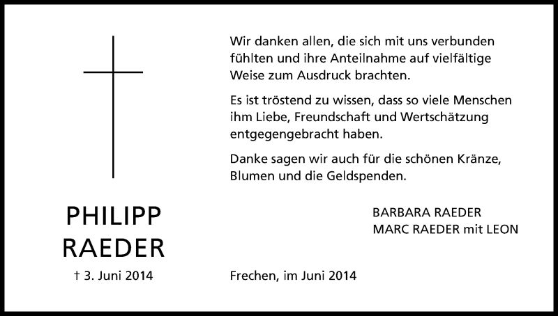  Traueranzeige für Philipp Raeder vom 12.07.2014 aus Kölner Stadt-Anzeiger / Kölnische Rundschau / Express