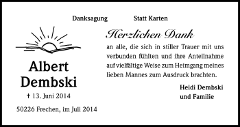 Anzeige von Albert Dembski von Kölner Stadt-Anzeiger / Kölnische Rundschau / Express