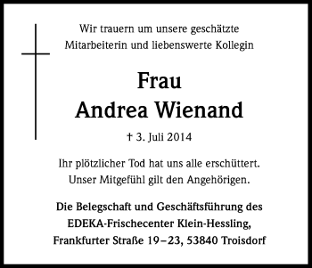 Anzeige von Andrea Wienand von Kölner Stadt-Anzeiger / Kölnische Rundschau / Express