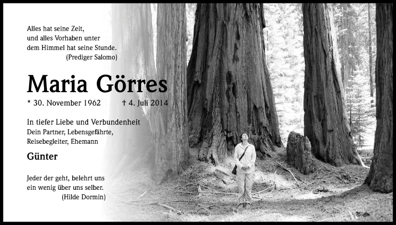  Traueranzeige für Maria Görres vom 12.07.2014 aus Kölner Stadt-Anzeiger / Kölnische Rundschau / Express