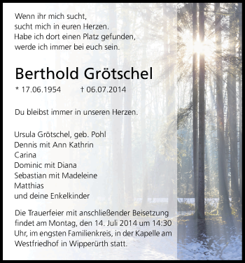 Anzeige von Berthold Grötschel von Kölner Stadt-Anzeiger / Kölnische Rundschau / Express