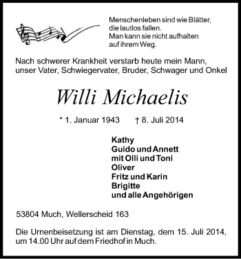 Anzeige von Willi Michaelis von Kölner Stadt-Anzeiger / Kölnische Rundschau / Express