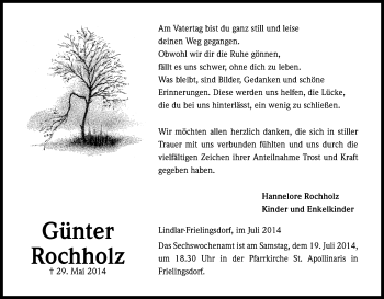 Anzeige von Günter Rochholz von Kölner Stadt-Anzeiger / Kölnische Rundschau / Express