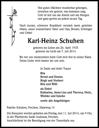 Anzeige von Karl-Heinz Schuhen von Köln - Wir Trauern